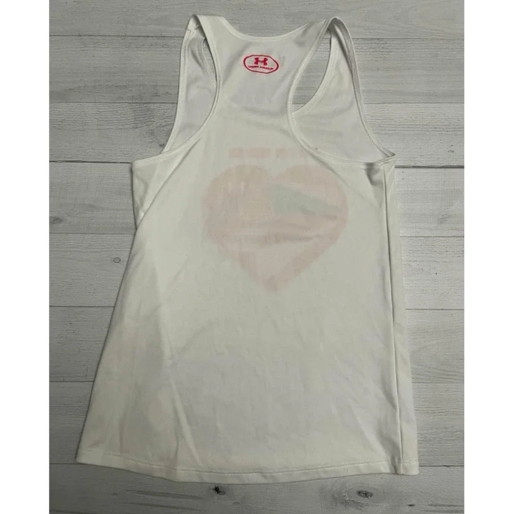 Under Armour girls white tank top pink heart play your heart out‎ youth small